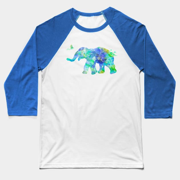 Blue Baby Elephant Watercolor Painting Baseball T-Shirt by Miao Miao Design